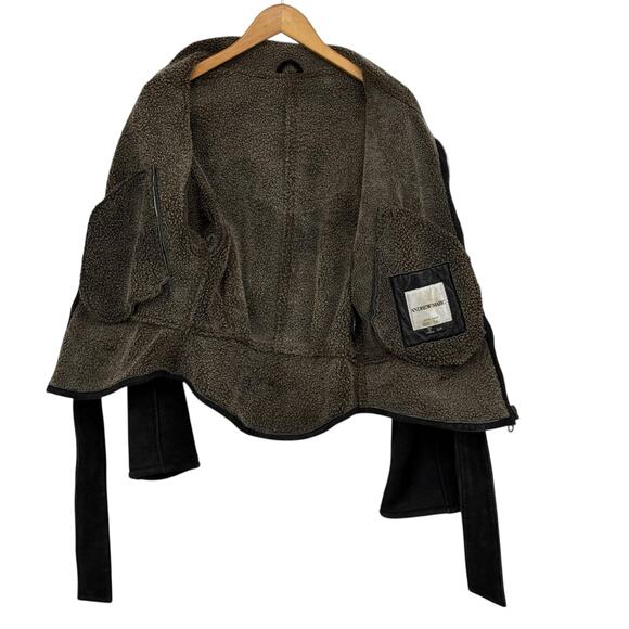 Andrew Marc Suede Shearling Jacket Women SZ S Black Belted Shearling Moto Biker - Picture 10 of 14
